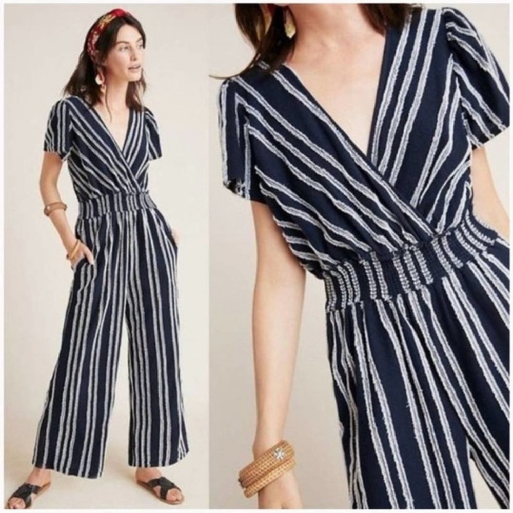 NWT‎ DOLAN Canovas Navy White Textured Jumpsuit Sz M